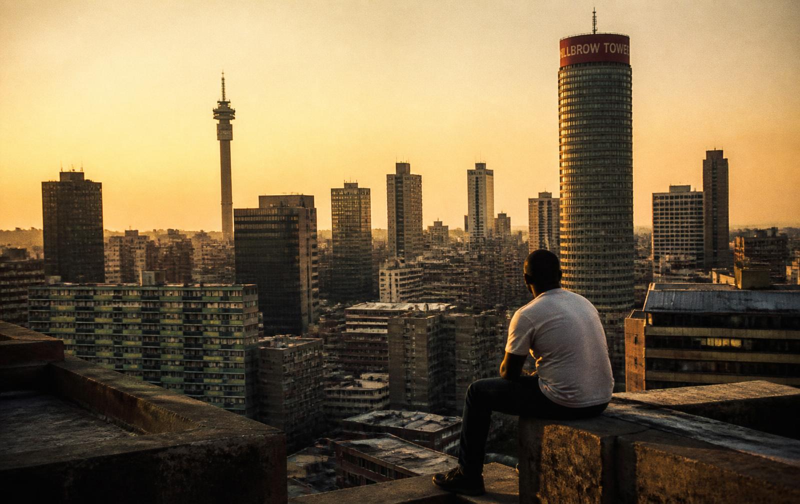 Johannesburg city skyline at golden hour with the Hillbrow Tower